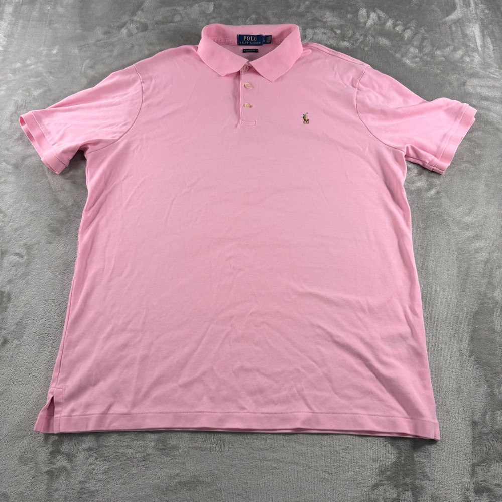 Polo Ralph Lauren Mens Large Pink Classic Fit Short Sleeve Cotton Polo Shirt
